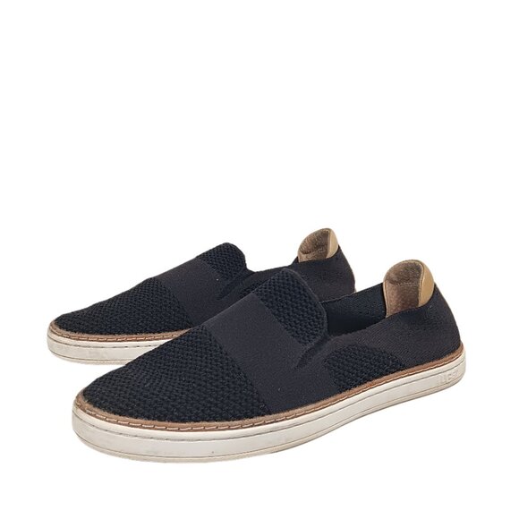 Ugg Sammy Sneakers Womens 10 Black Soft Knit Leather Trim Slip On Casual Comfort - Picture 1 of 5